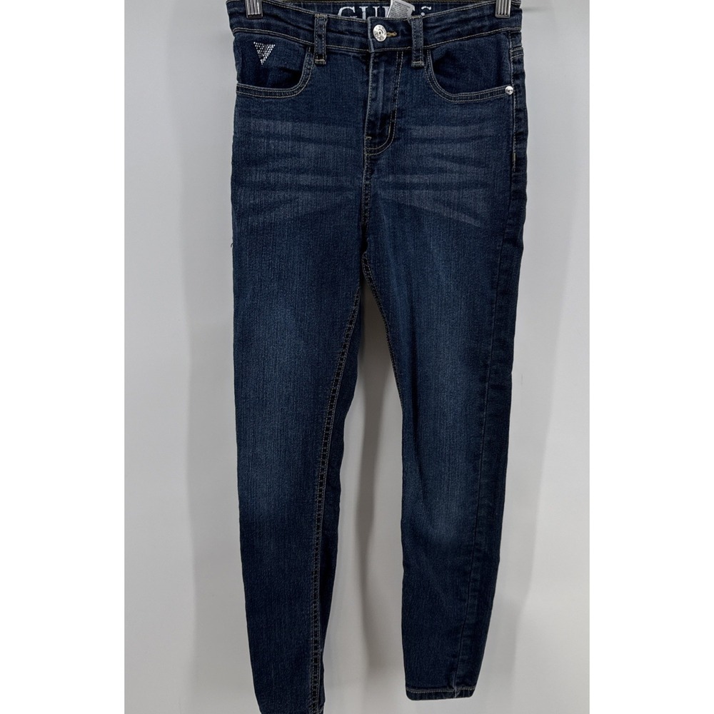 Guess Girls 12 Embellished Straight Stretch Jeans Dark Wash Adjustable Waist‎